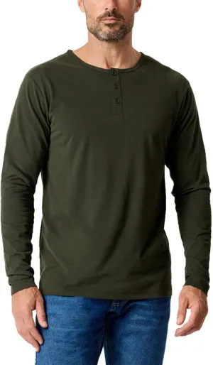 INTO THE AM Long Sleeve Henley Shirts for Men S - 4XL Casual Lightweight Fitted Longsleeve