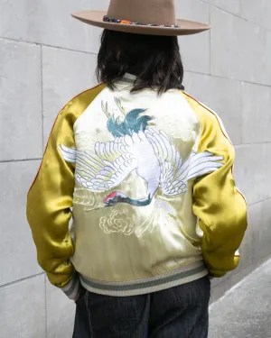 Japanese Repro Souvenir Jacket, Reversible, Gold with Cranes - M
