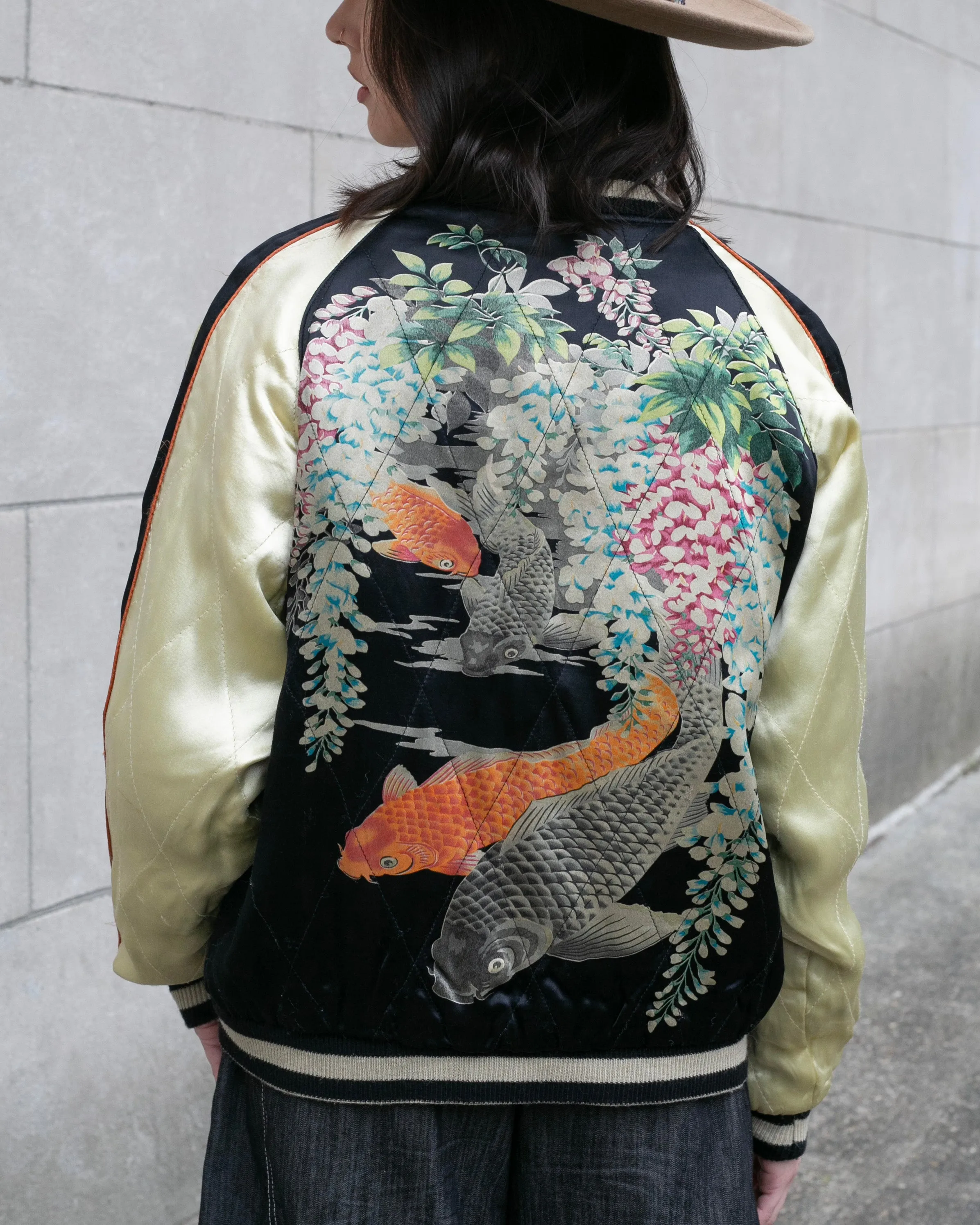 Japanese Repro Souvenir Jacket, Reversible, Gold with Cranes - M