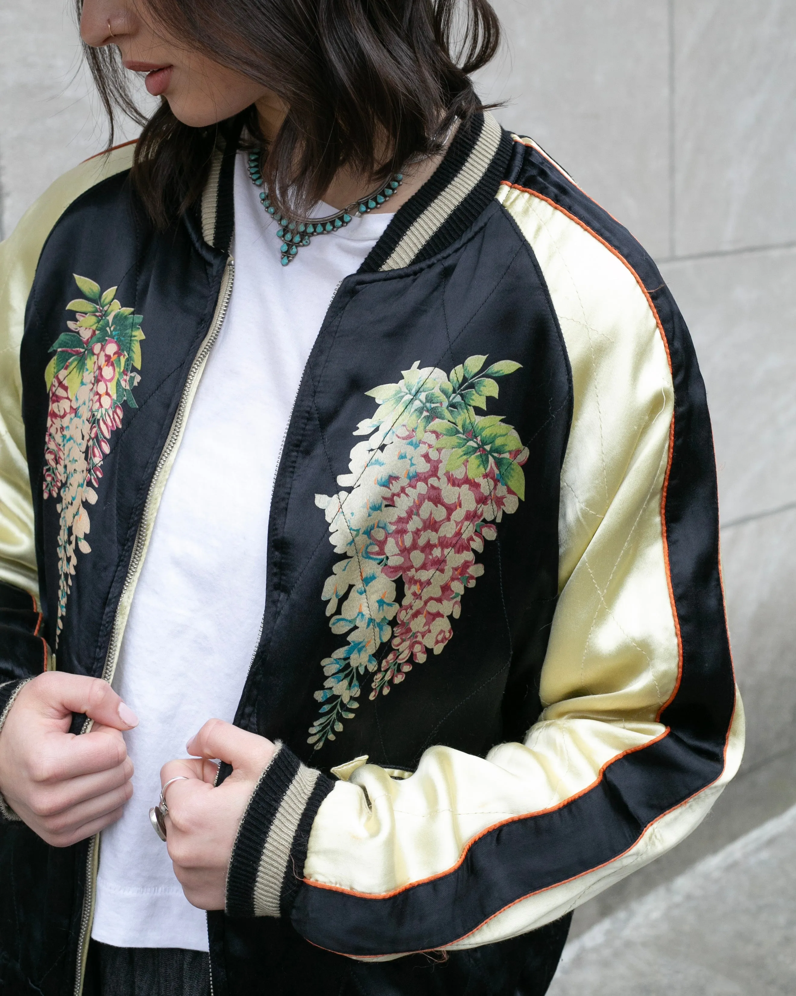 Japanese Repro Souvenir Jacket, Reversible, Gold with Cranes - M