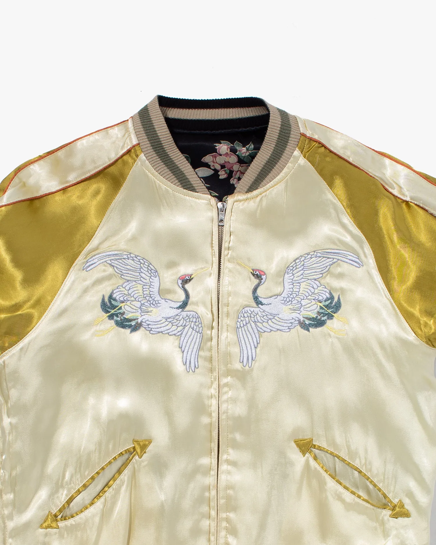 Japanese Repro Souvenir Jacket, Reversible, Gold with Cranes - M