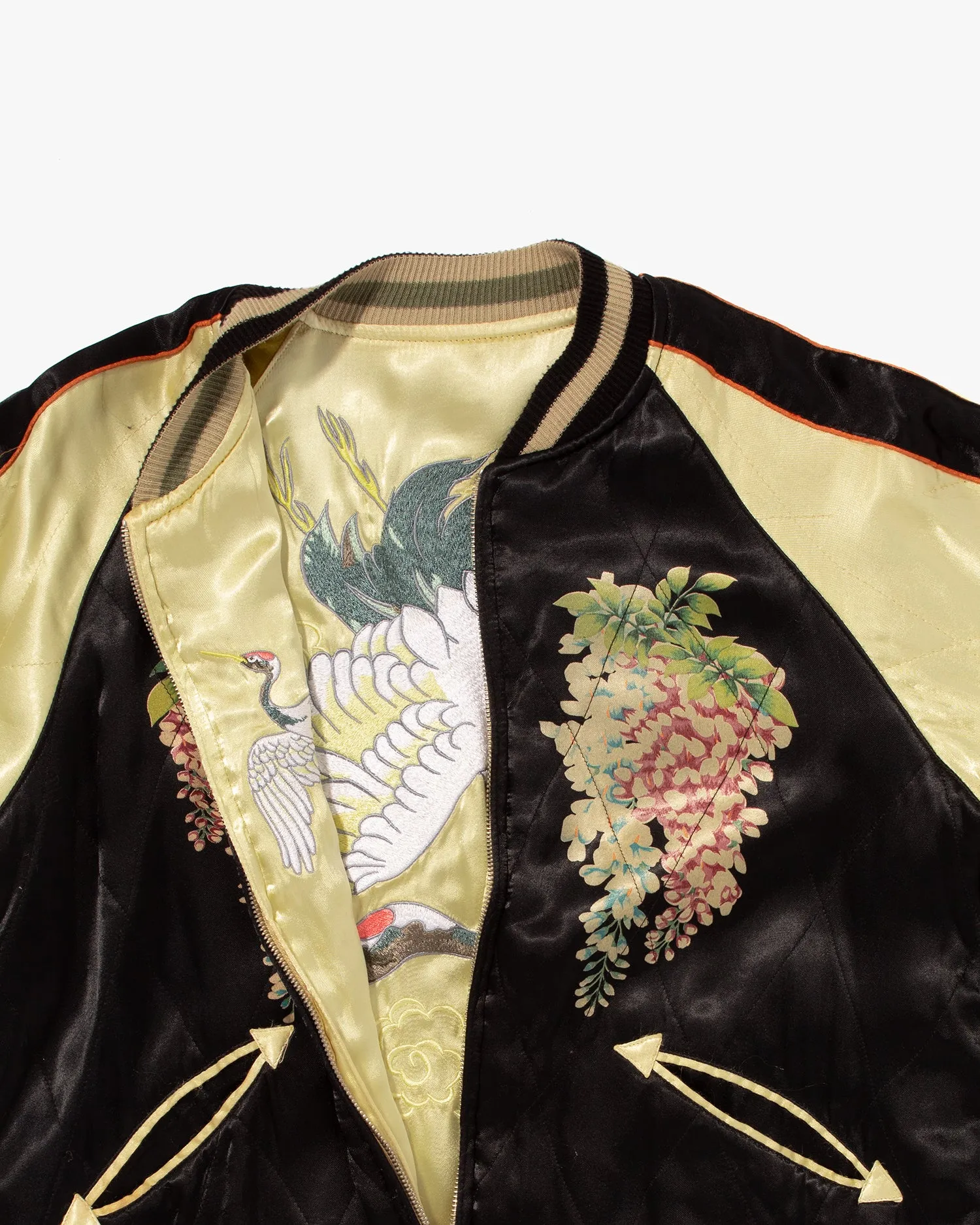 Japanese Repro Souvenir Jacket, Reversible, Gold with Cranes - M