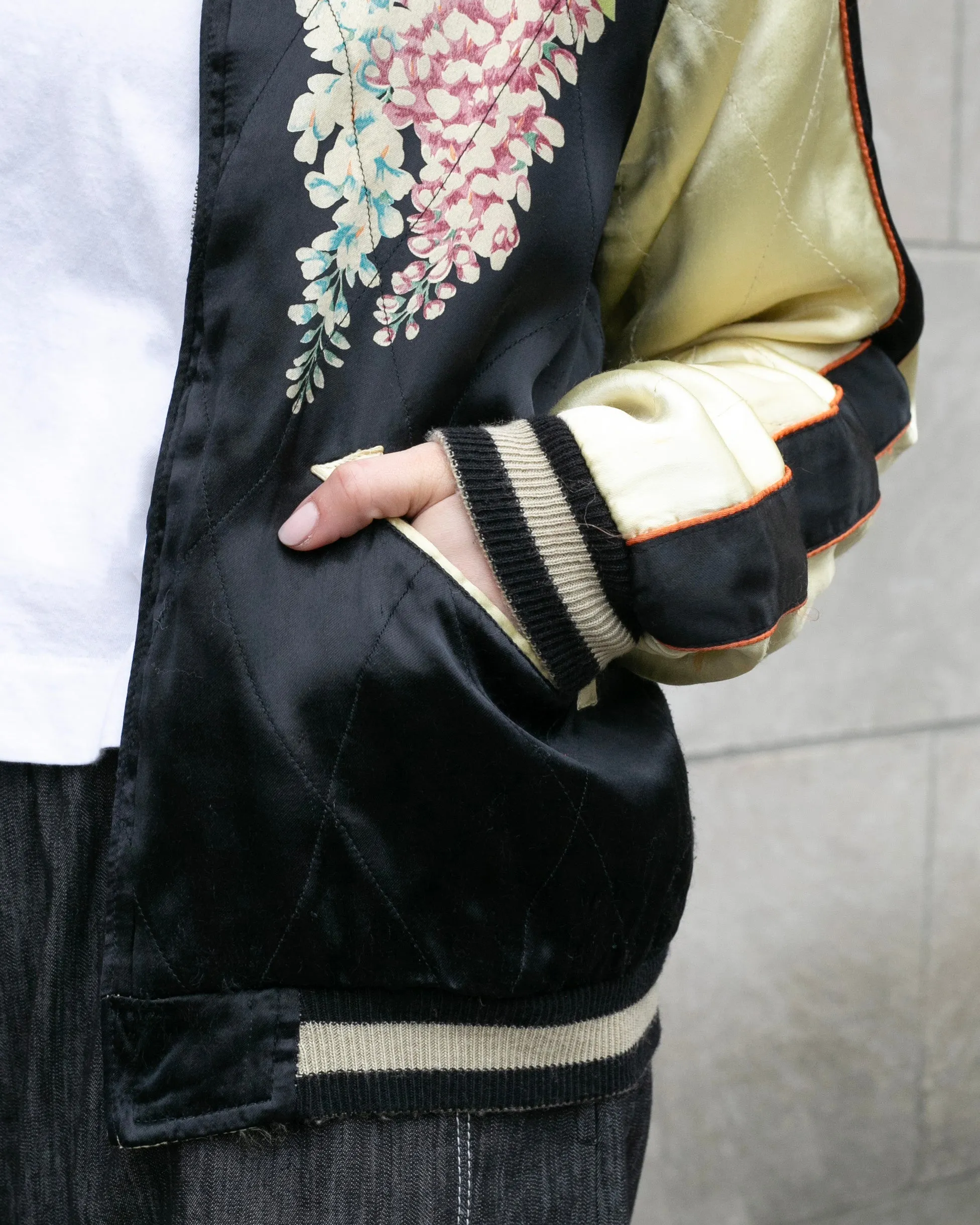 Japanese Repro Souvenir Jacket, Reversible, Gold with Cranes - M