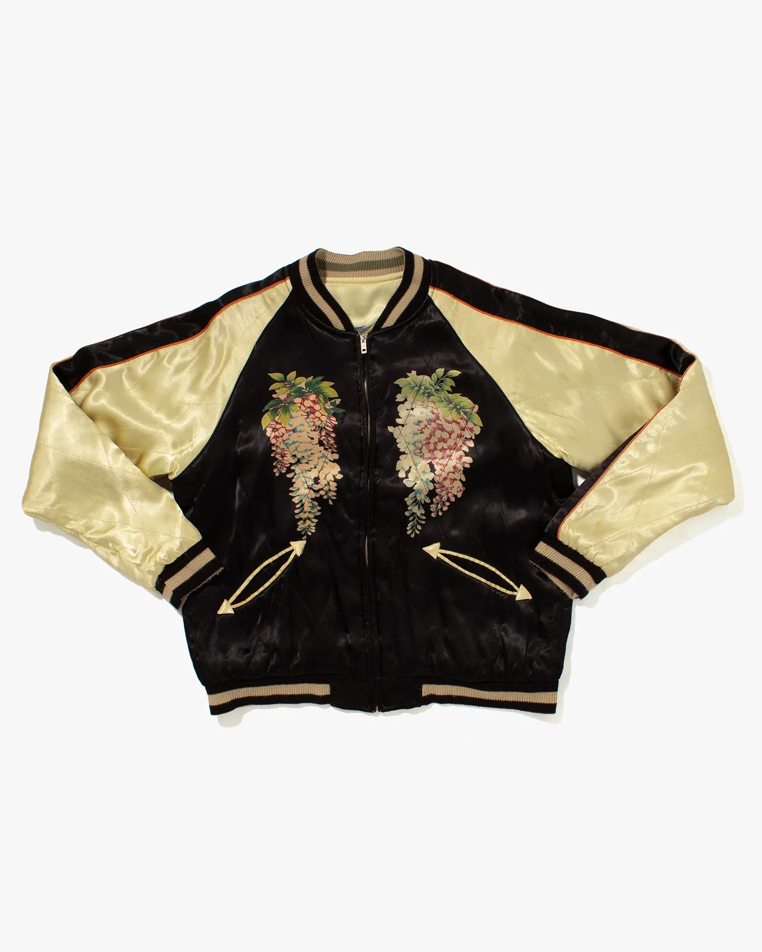 Japanese Repro Souvenir Jacket, Reversible, Gold with Cranes - M