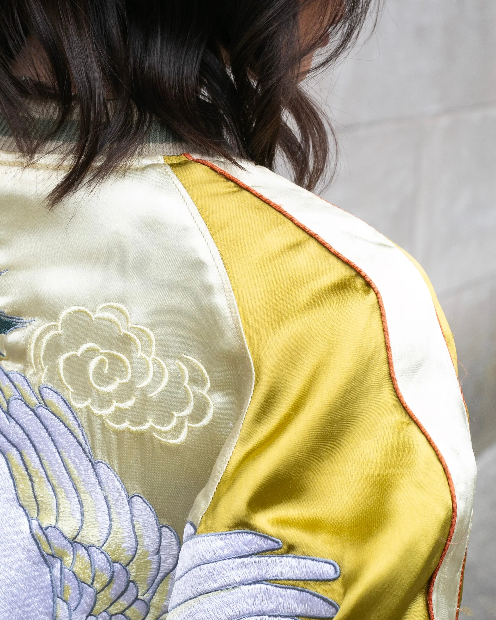 Japanese Repro Souvenir Jacket, Reversible, Gold with Cranes - M