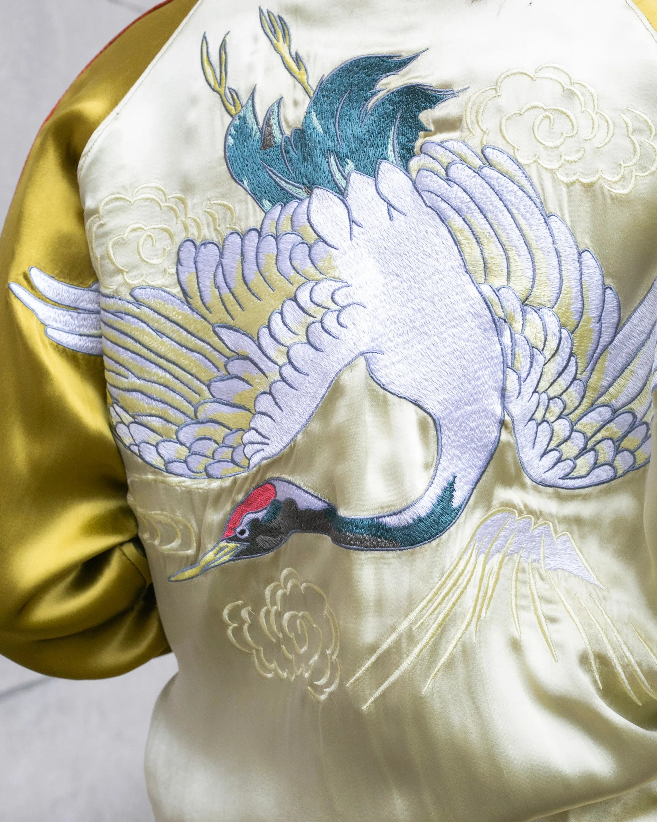 Japanese Repro Souvenir Jacket, Reversible, Gold with Cranes - M