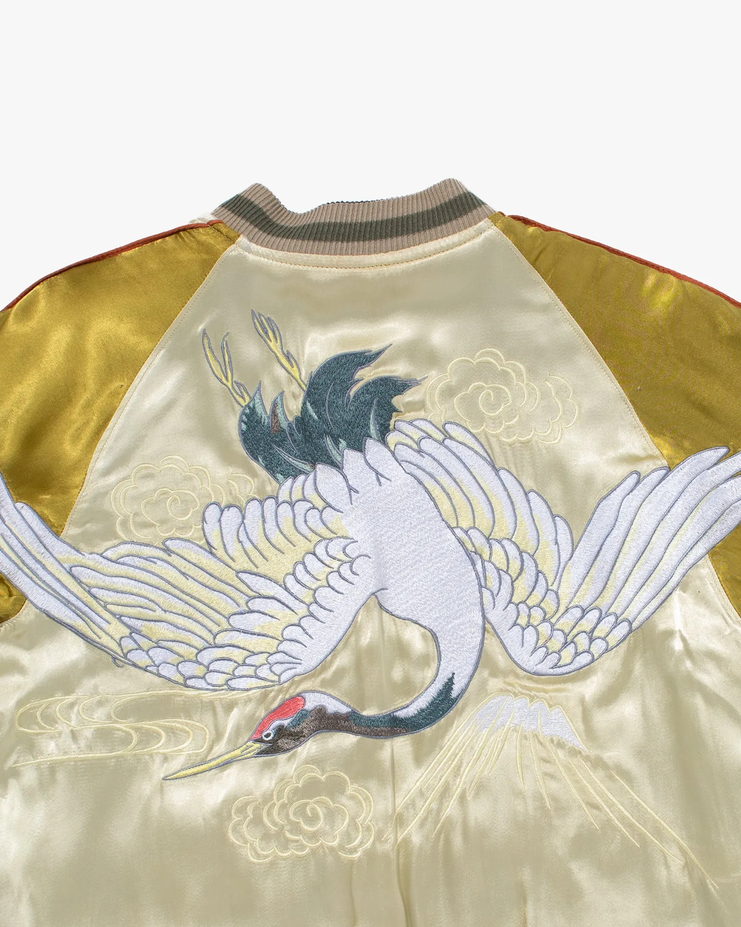 Japanese Repro Souvenir Jacket, Reversible, Gold with Cranes - M
