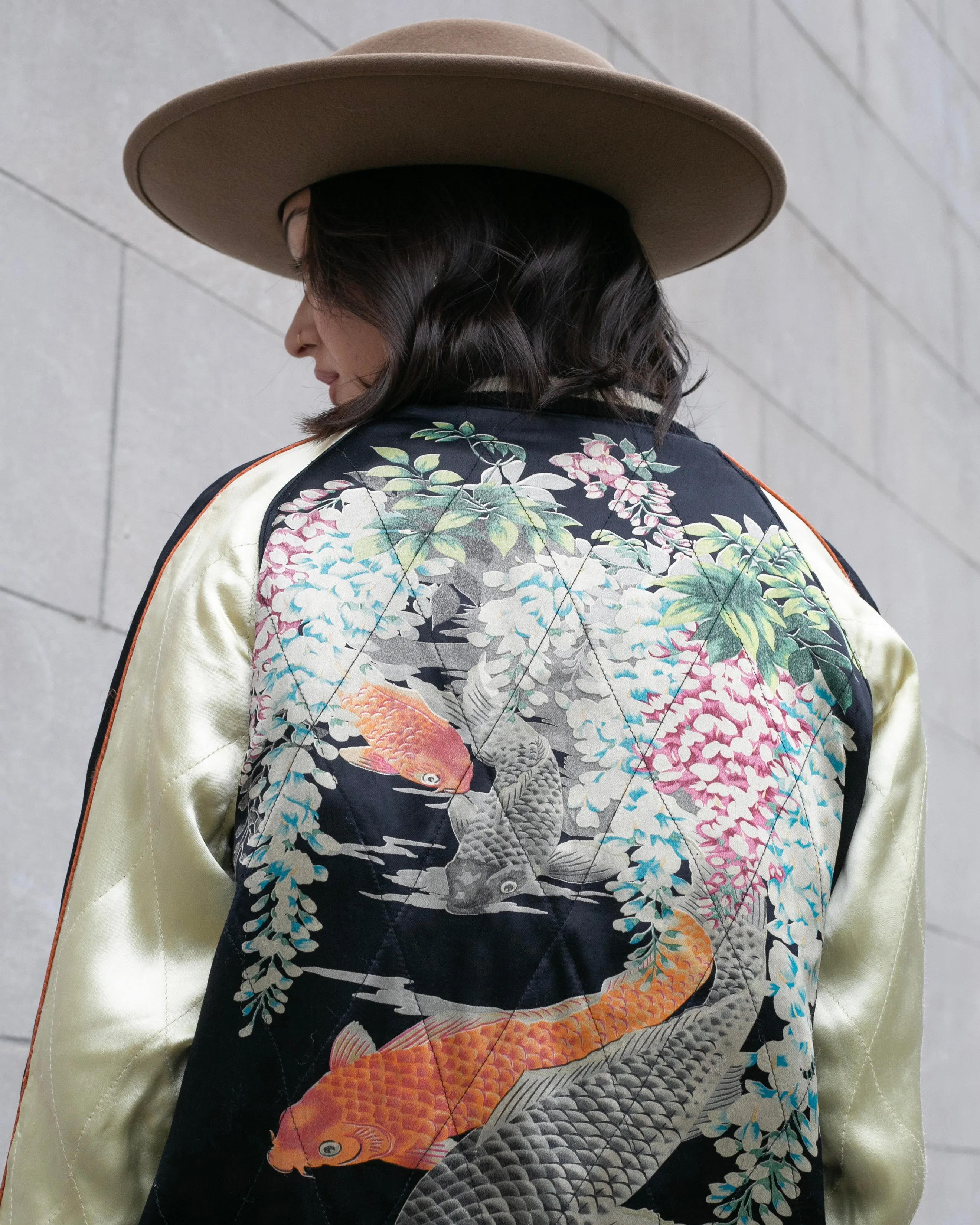 Japanese Repro Souvenir Jacket, Reversible, Gold with Cranes - M