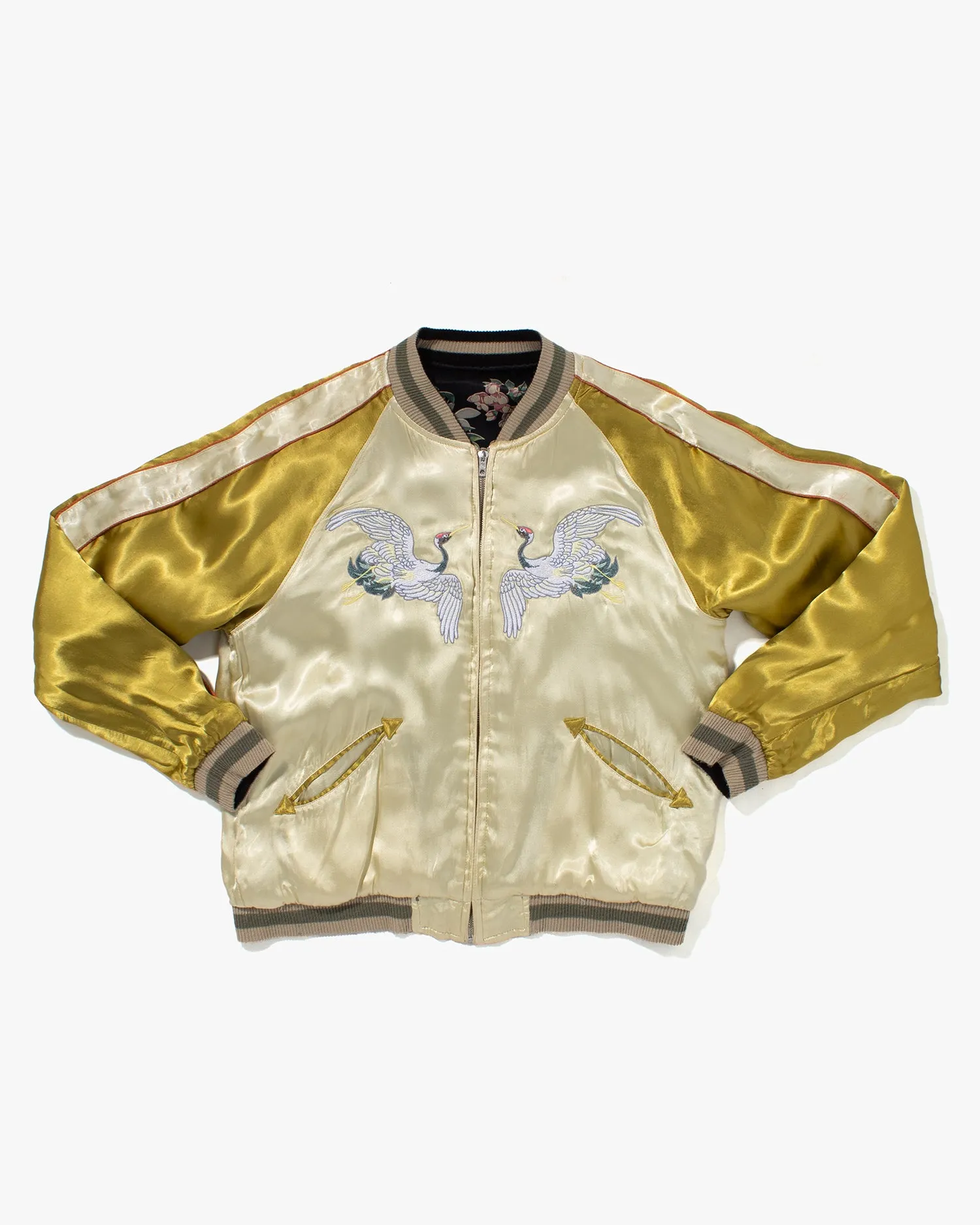 Japanese Repro Souvenir Jacket, Reversible, Gold with Cranes - M