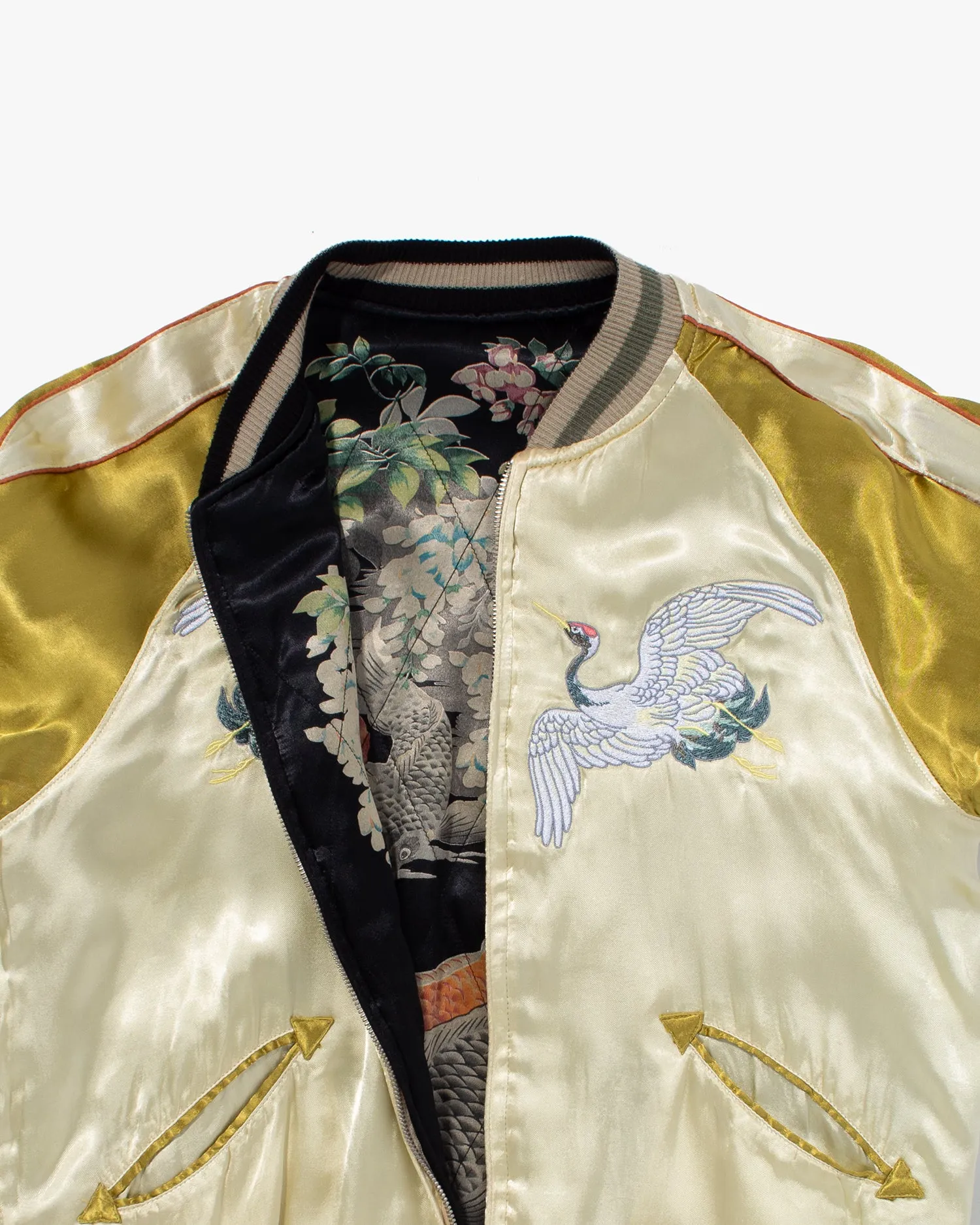 Japanese Repro Souvenir Jacket, Reversible, Gold with Cranes - M