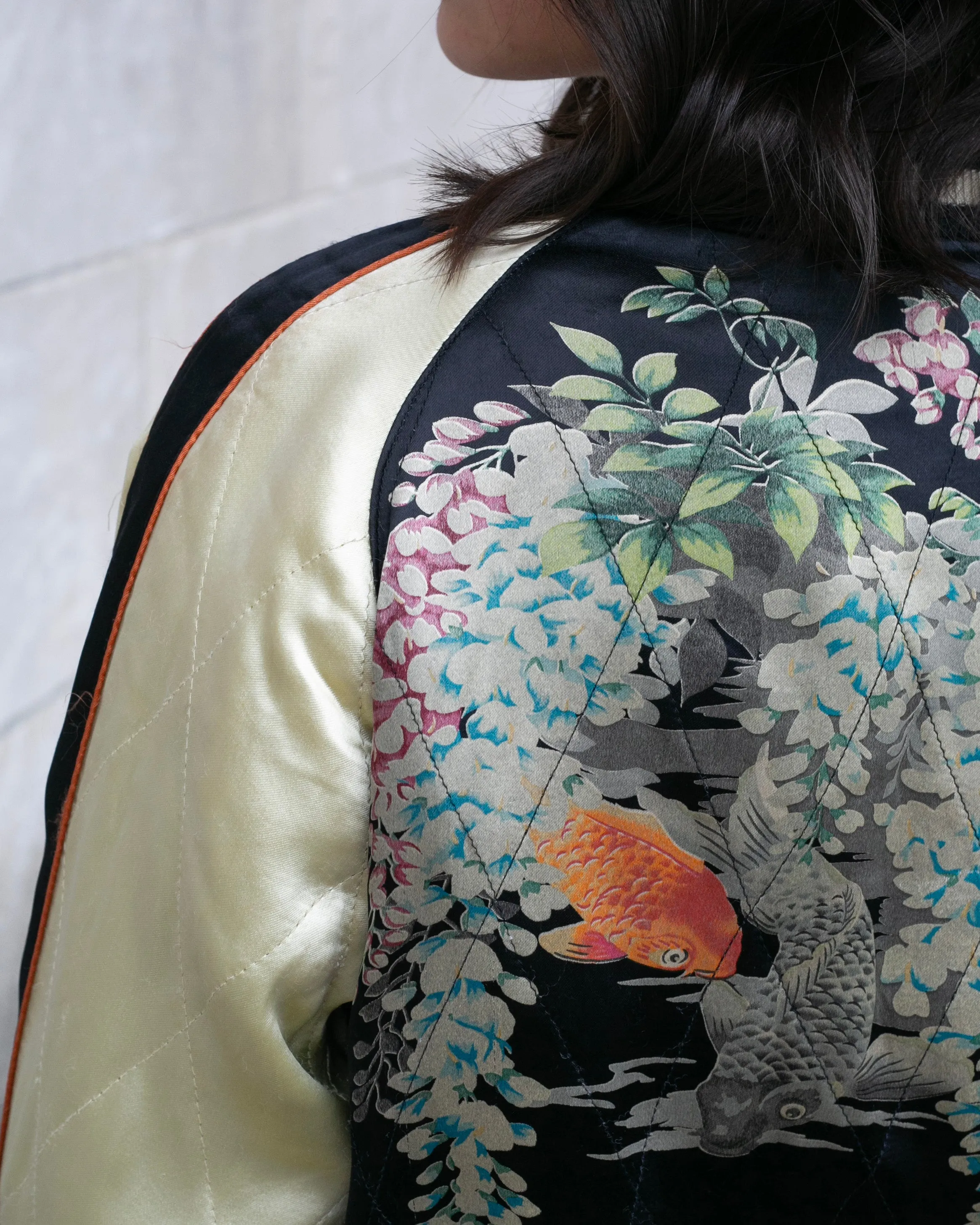 Japanese Repro Souvenir Jacket, Reversible, Gold with Cranes - M
