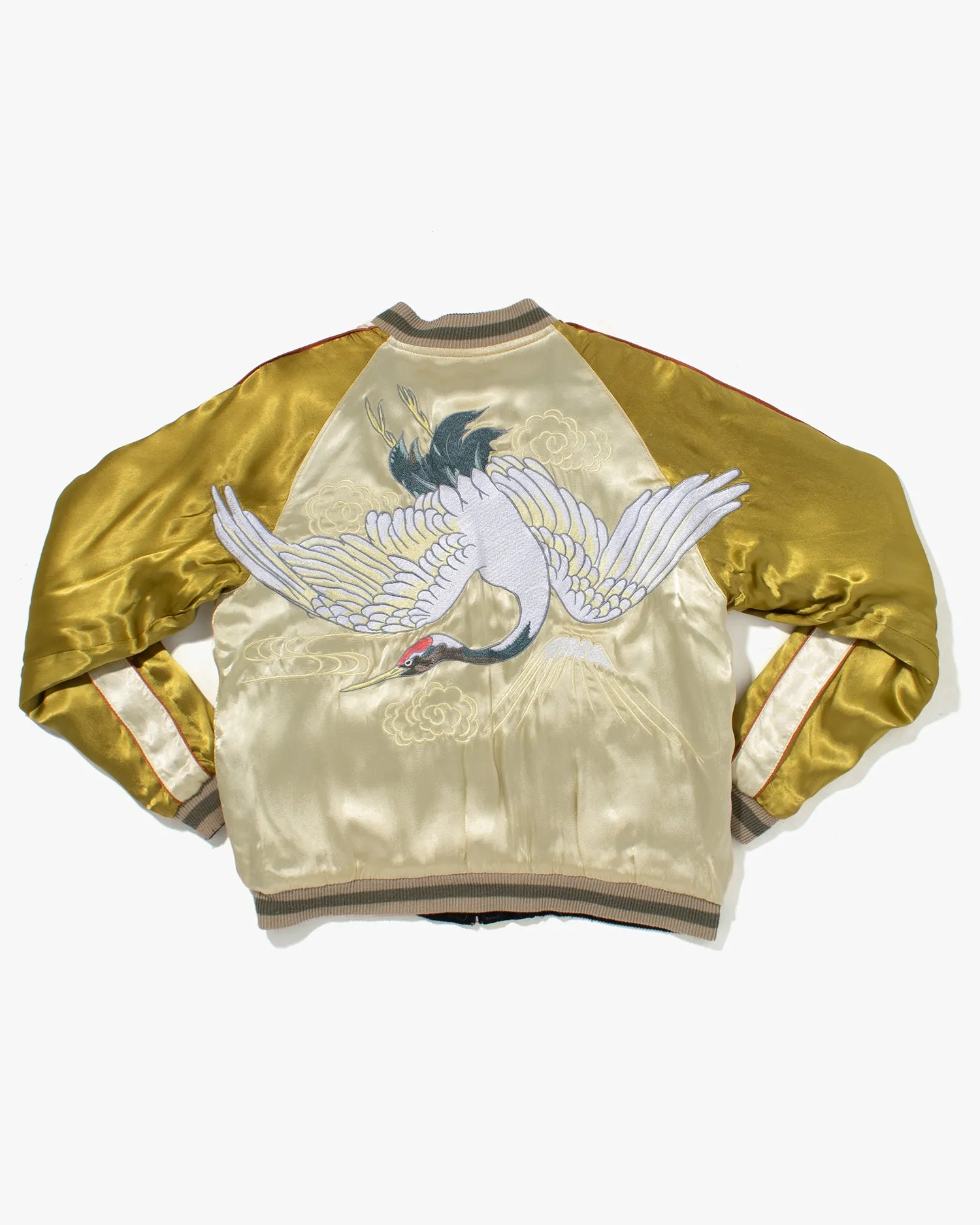 Japanese Repro Souvenir Jacket, Reversible, Gold with Cranes - M