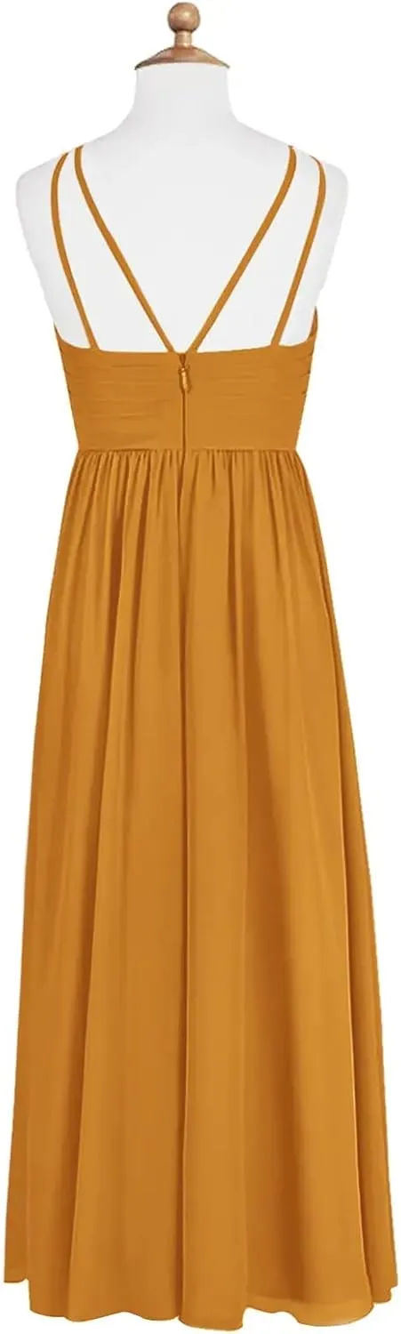 Junior Girls Bridesmaid Dress for Wedding Chiffon Halter Flower Girl Dresses for Teen with Slit