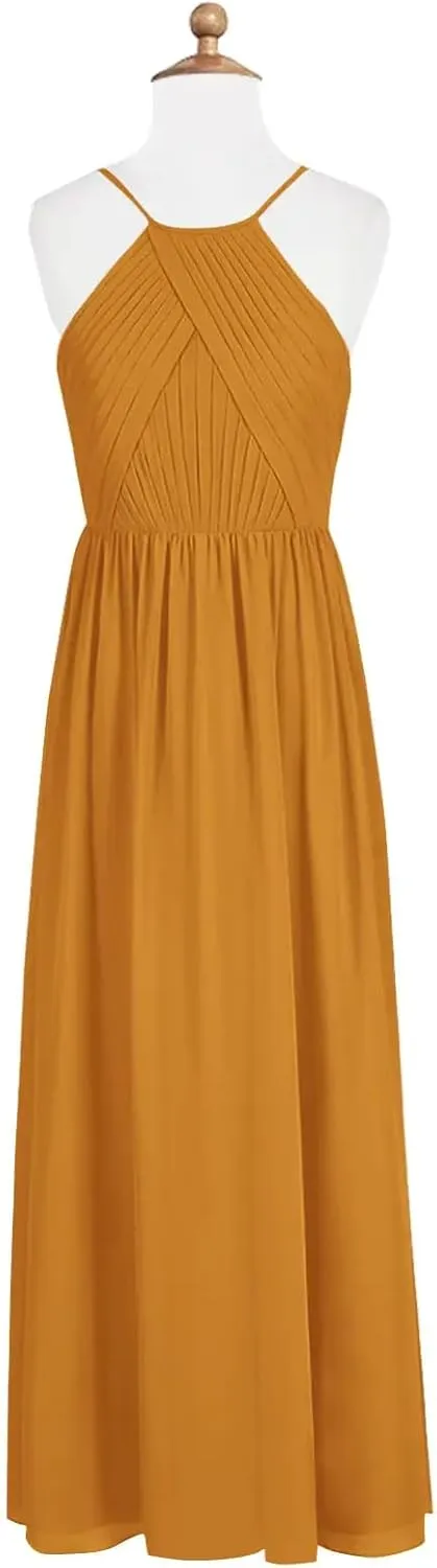 Junior Girls Bridesmaid Dress for Wedding Chiffon Halter Flower Girl Dresses for Teen with Slit