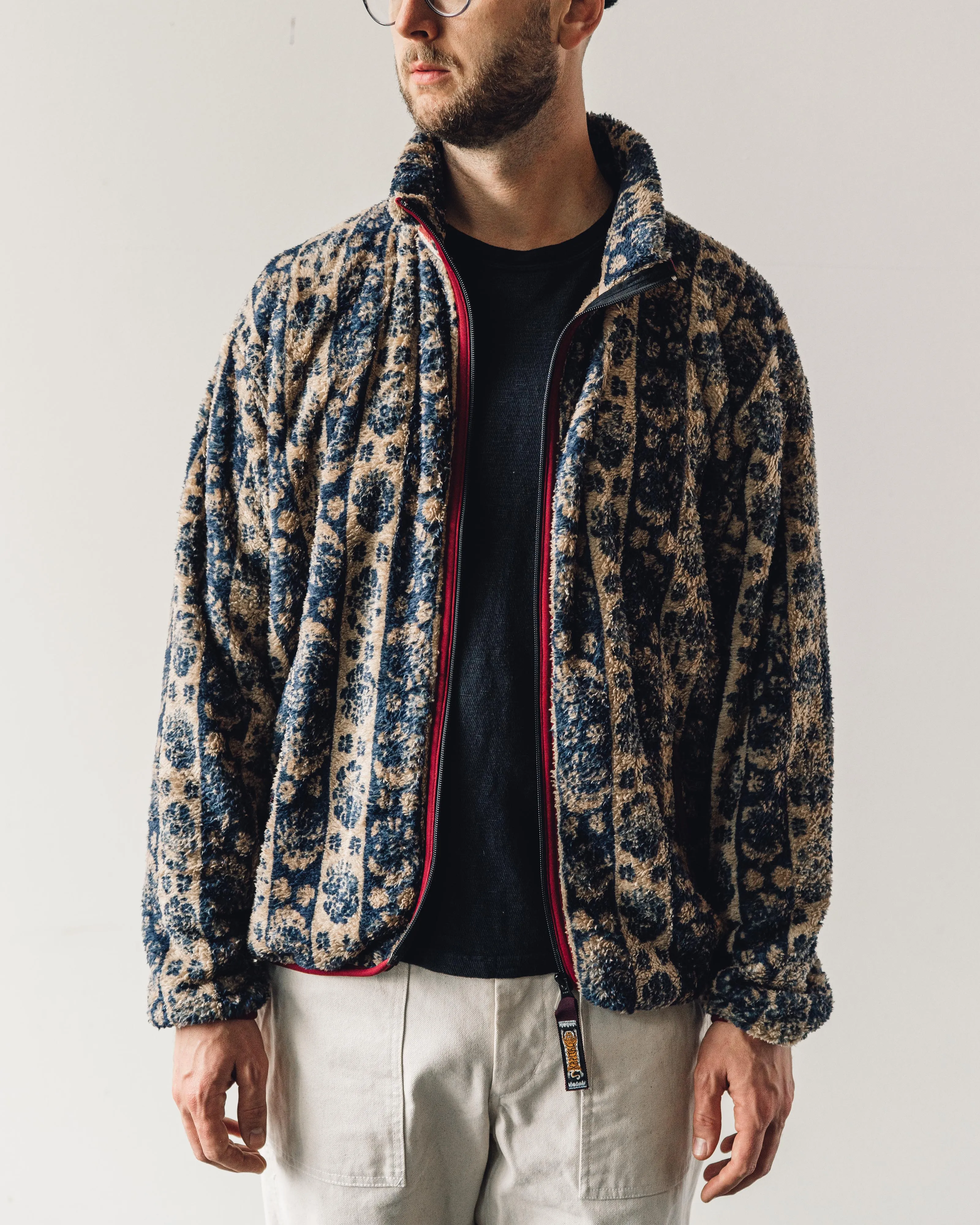 Kapital Damask Stripe Fleece Zip, Beige