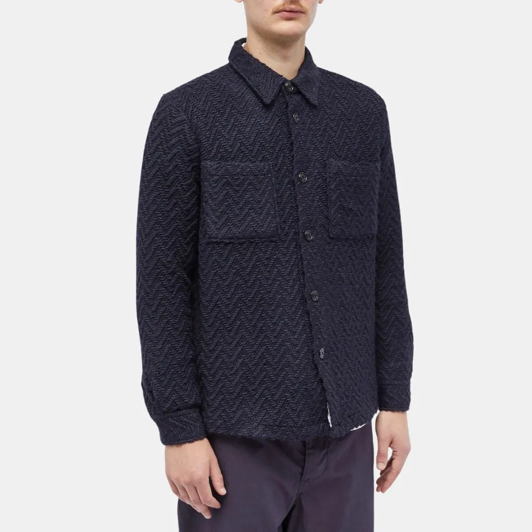 Knitted Herringbone Overshirt (Navy)