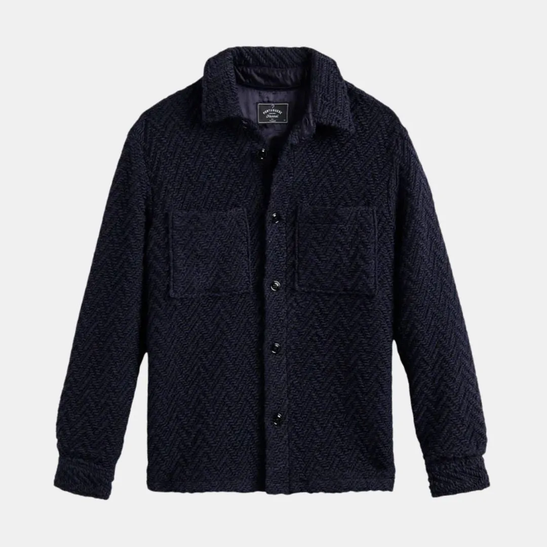 Knitted Herringbone Overshirt (Navy)