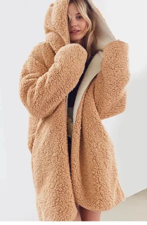 Lambs wool Coat  new winter thick Terry wool Hooded Long Coats