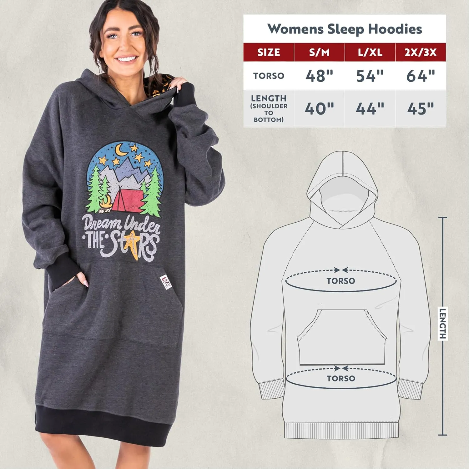 Lazy One Oversized Hoodie Sweatshirt, Comfortable Sleepwear, Sweater Dress for Women