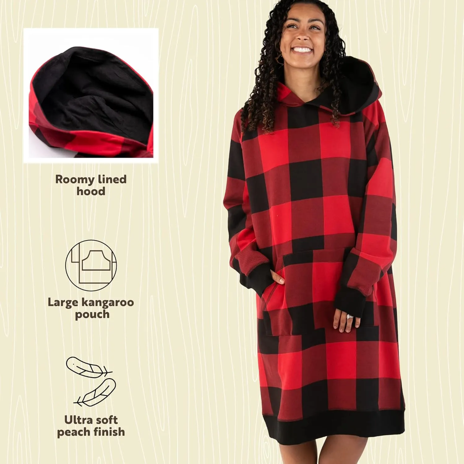 Lazy One Oversized Hoodie Sweatshirt, Comfortable Sleepwear, Sweater Dress for Women