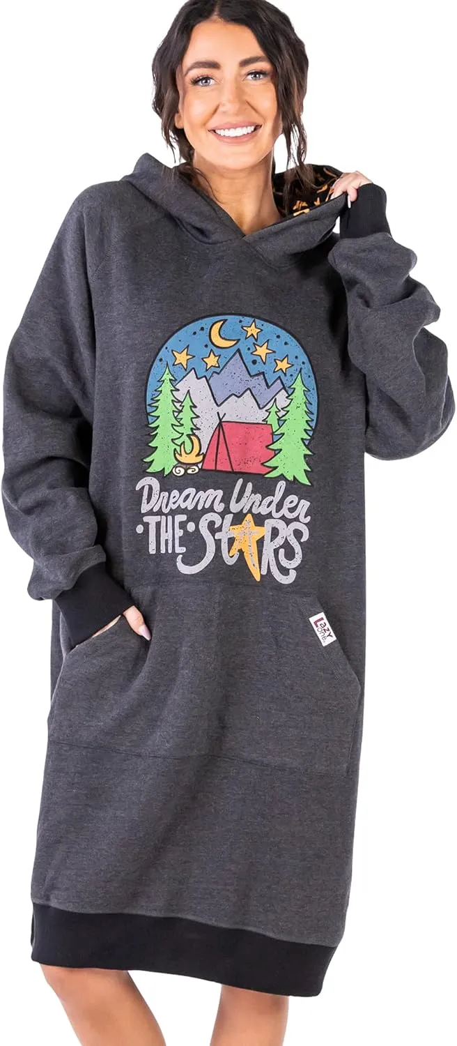 Lazy One Oversized Hoodie Sweatshirt, Comfortable Sleepwear, Sweater Dress for Women