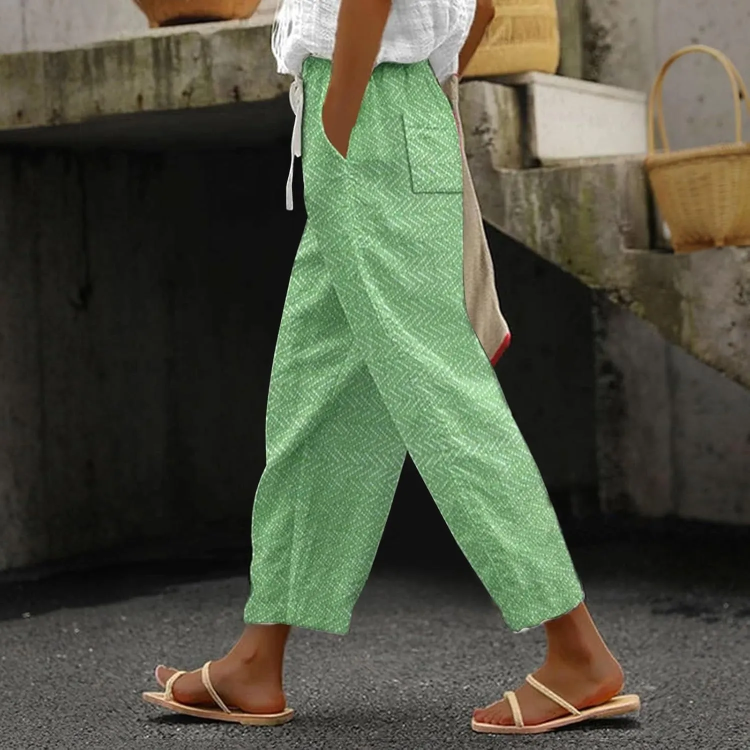 LCMTWX Wide Leg Linen Pants Woman 2025 Pants with Pockets Wide Leg Cropped Pants for Women Capri Pants 2025 Pants with