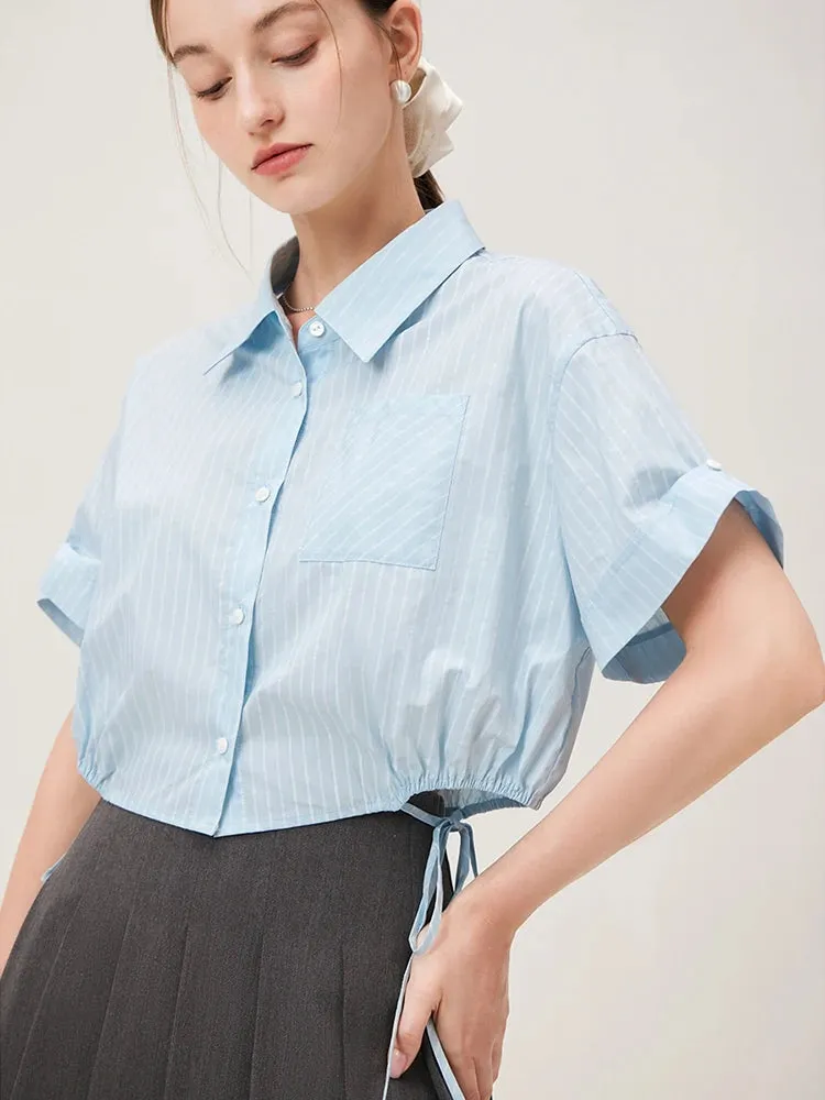 Lightweight Striped Short Sleeve Crop Shirt