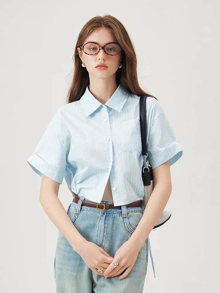 Lightweight Striped Short Sleeve Crop Shirt