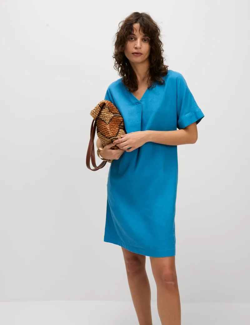 Linen Rich V-Neck Mini Shift Dress