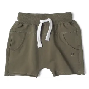 Little Bipsy - Raw Edge Harem Shorts in Dark Moss
