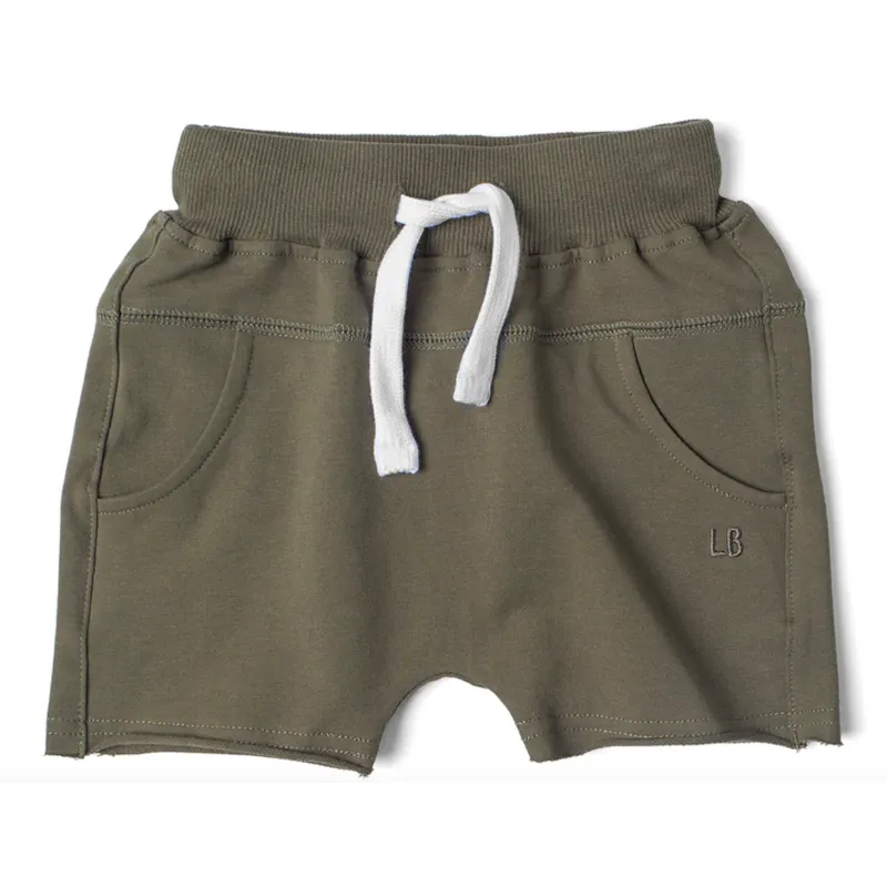 Little Bipsy - Raw Edge Harem Shorts in Dark Moss