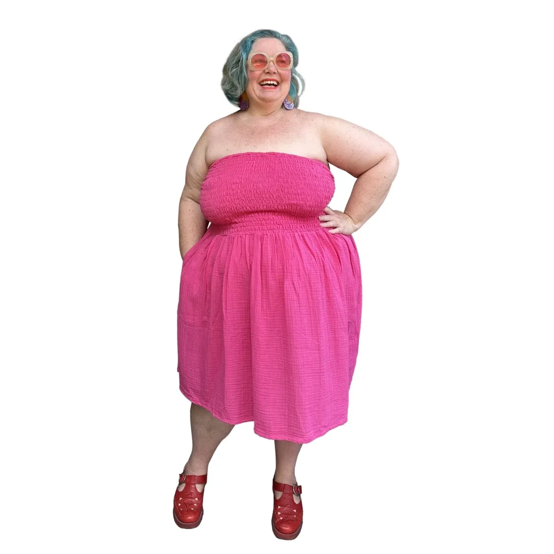 Lolly Pink Strapless Cotton Dress - Made to Order