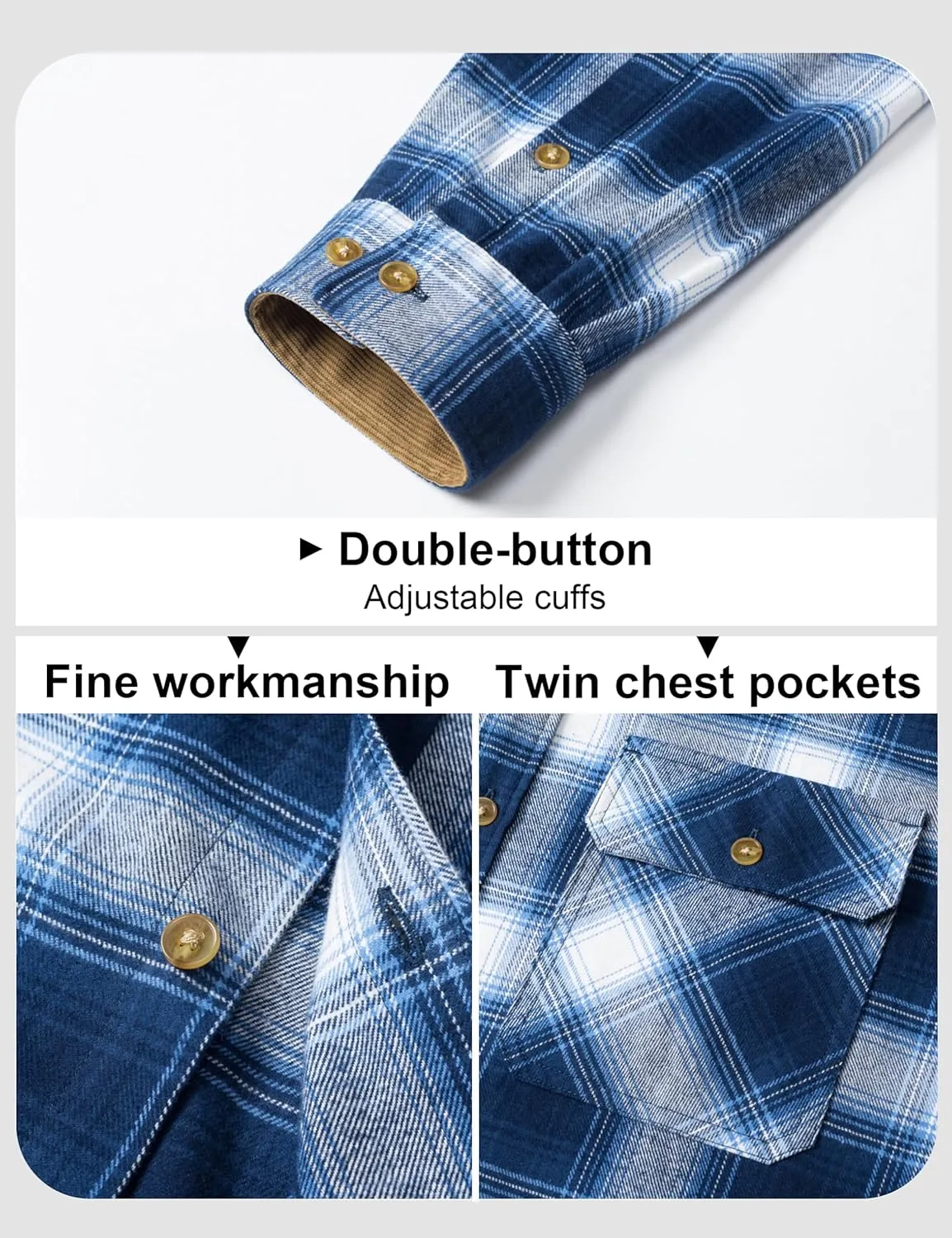 MAGCOMSEN Men's Flannel Shirts Long Sleeve Plaid Shirt Button Up Casual Shirts Lightweight Shirt Jacket with 2 Pockets