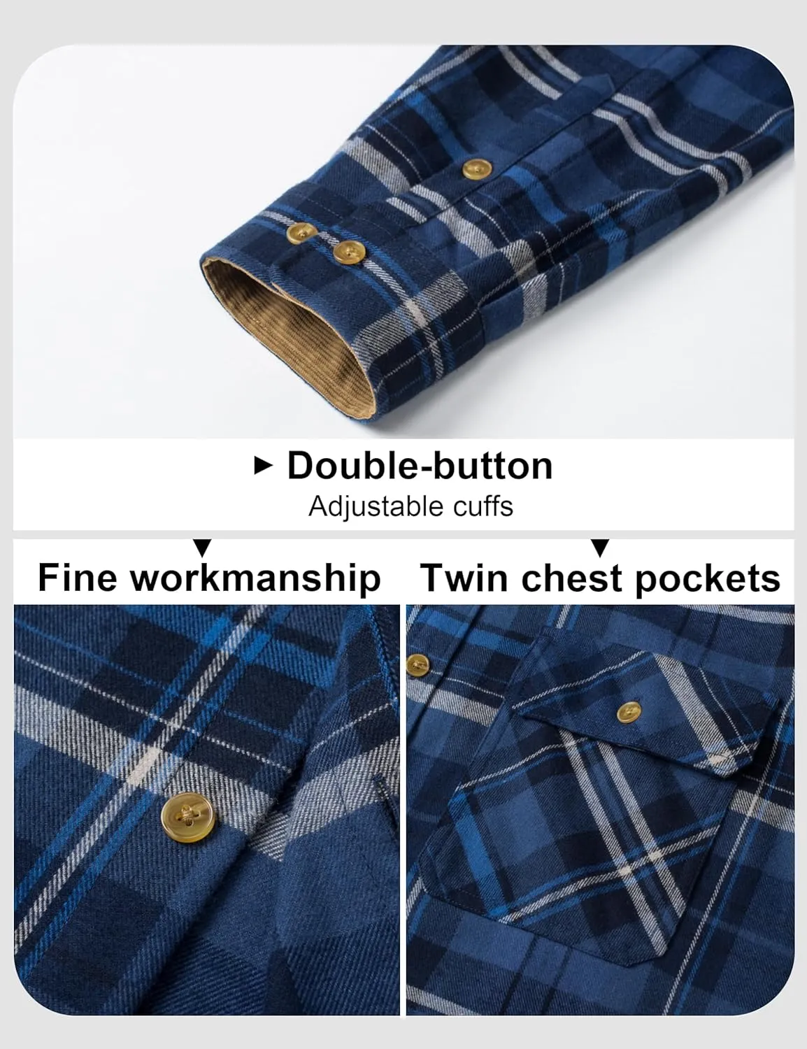 MAGCOMSEN Men's Flannel Shirts Long Sleeve Plaid Shirt Button Up Casual Shirts Lightweight Shirt Jacket with 2 Pockets