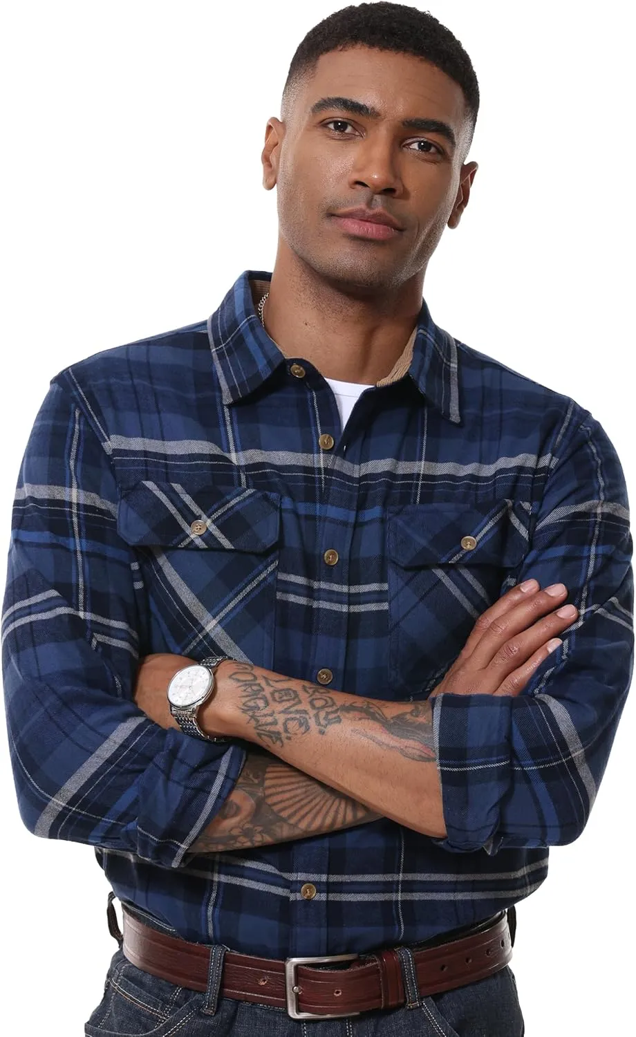 MAGCOMSEN Men's Flannel Shirts Long Sleeve Plaid Shirt Button Up Casual Shirts Lightweight Shirt Jacket with 2 Pockets
