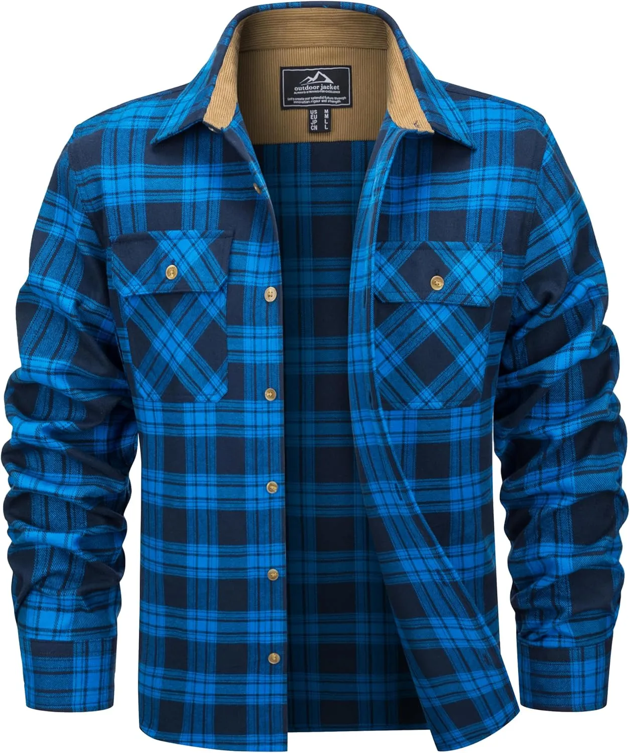 MAGCOMSEN Men's Flannel Shirts Long Sleeve Plaid Shirt Button Up Casual Shirts Lightweight Shirt Jacket with 2 Pockets