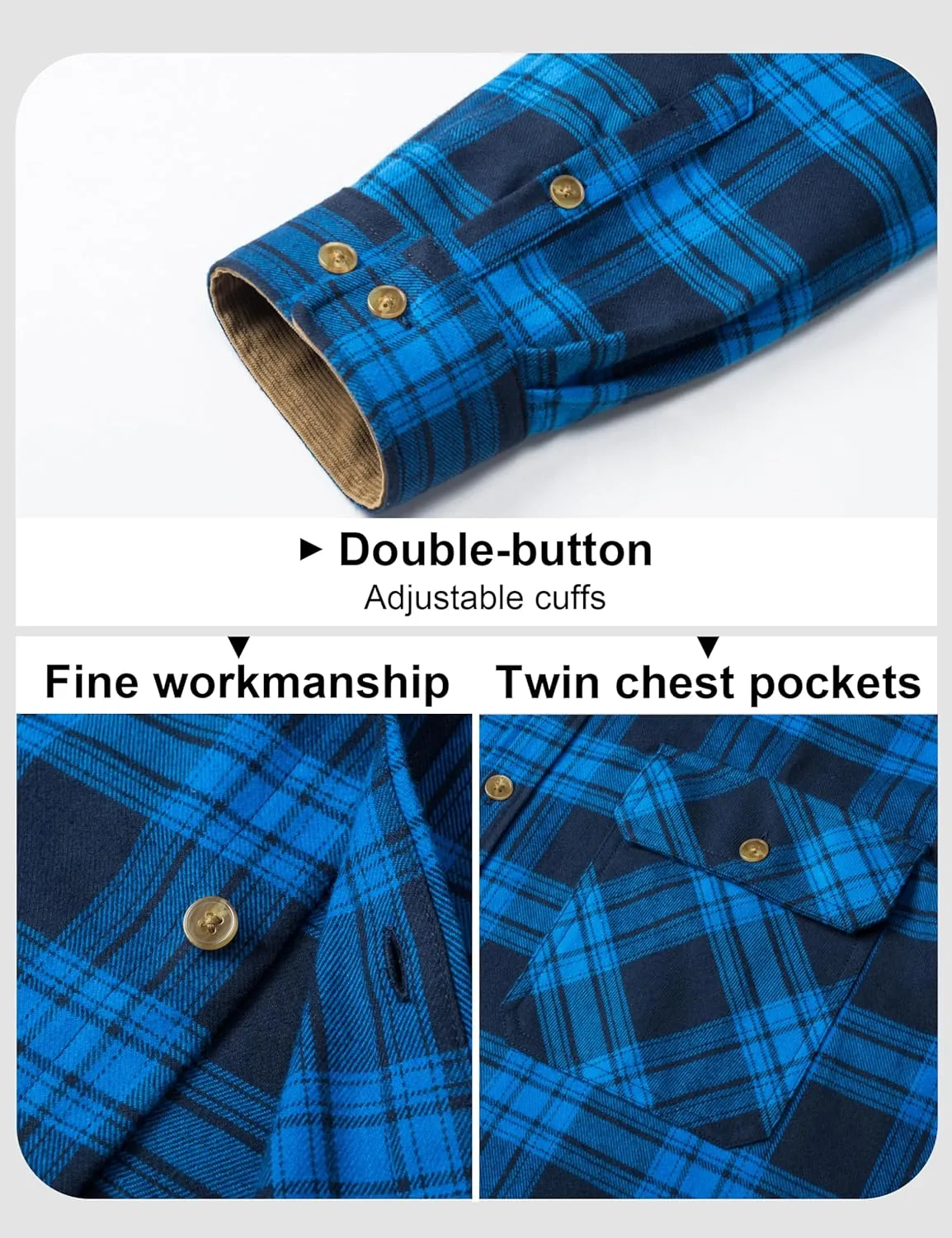 MAGCOMSEN Men's Flannel Shirts Long Sleeve Plaid Shirt Button Up Casual Shirts Lightweight Shirt Jacket with 2 Pockets