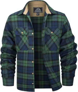 MAGCOMSEN Men's Flannel Shirts Long Sleeve Plaid Shirt Button Up Casual Shirts Lightweight Shirt Jacket with 2 Pockets