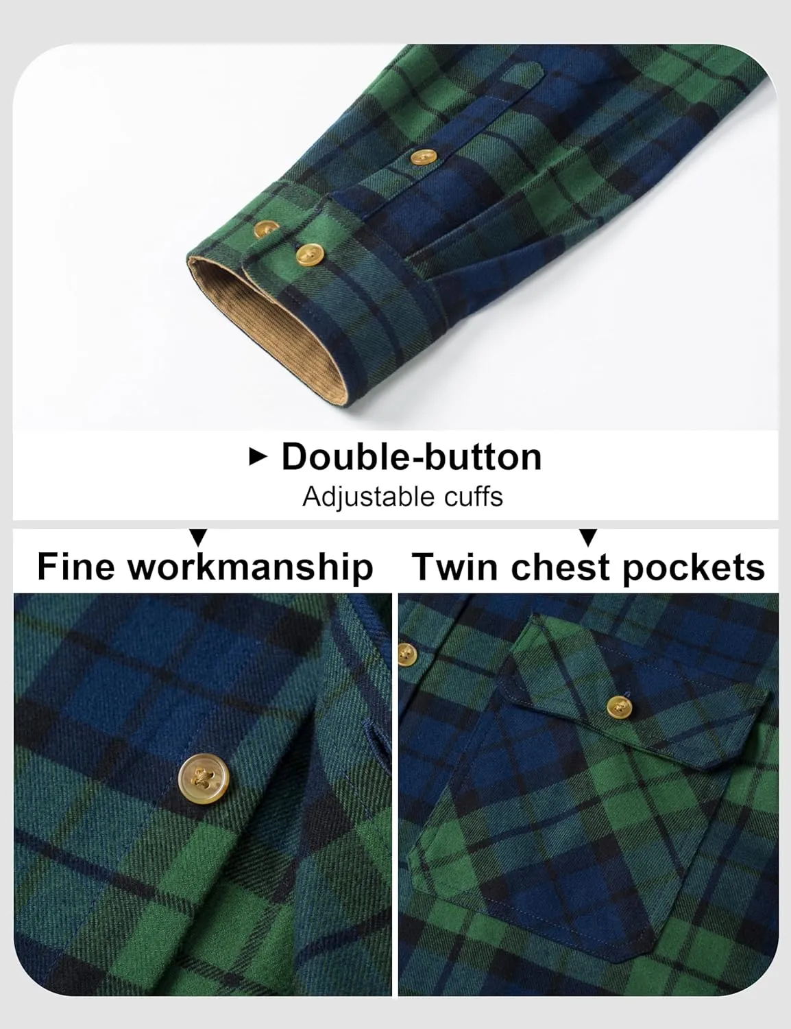 MAGCOMSEN Men's Flannel Shirts Long Sleeve Plaid Shirt Button Up Casual Shirts Lightweight Shirt Jacket with 2 Pockets