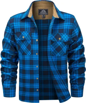 MAGCOMSEN Men's Flannel Shirts Long Sleeve Plaid Shirt Button Up Casual Shirts Lightweight Shirt Jacket with 2 Pockets