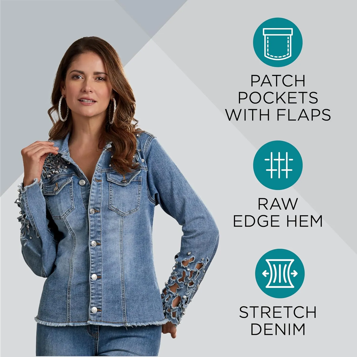 Masseys Women's Rhinestone Cutout Denim Jacket