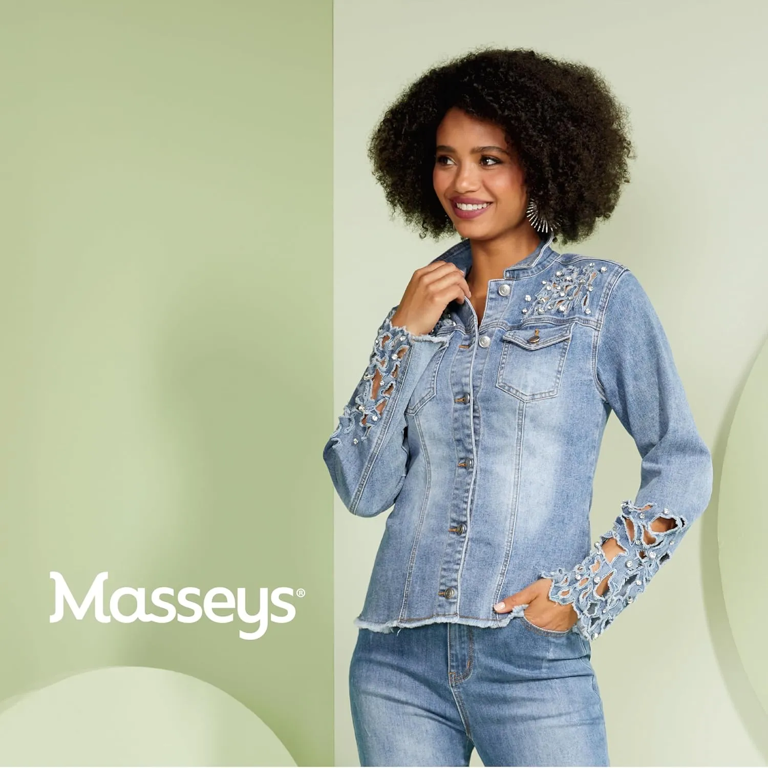 Masseys Women's Rhinestone Cutout Denim Jacket