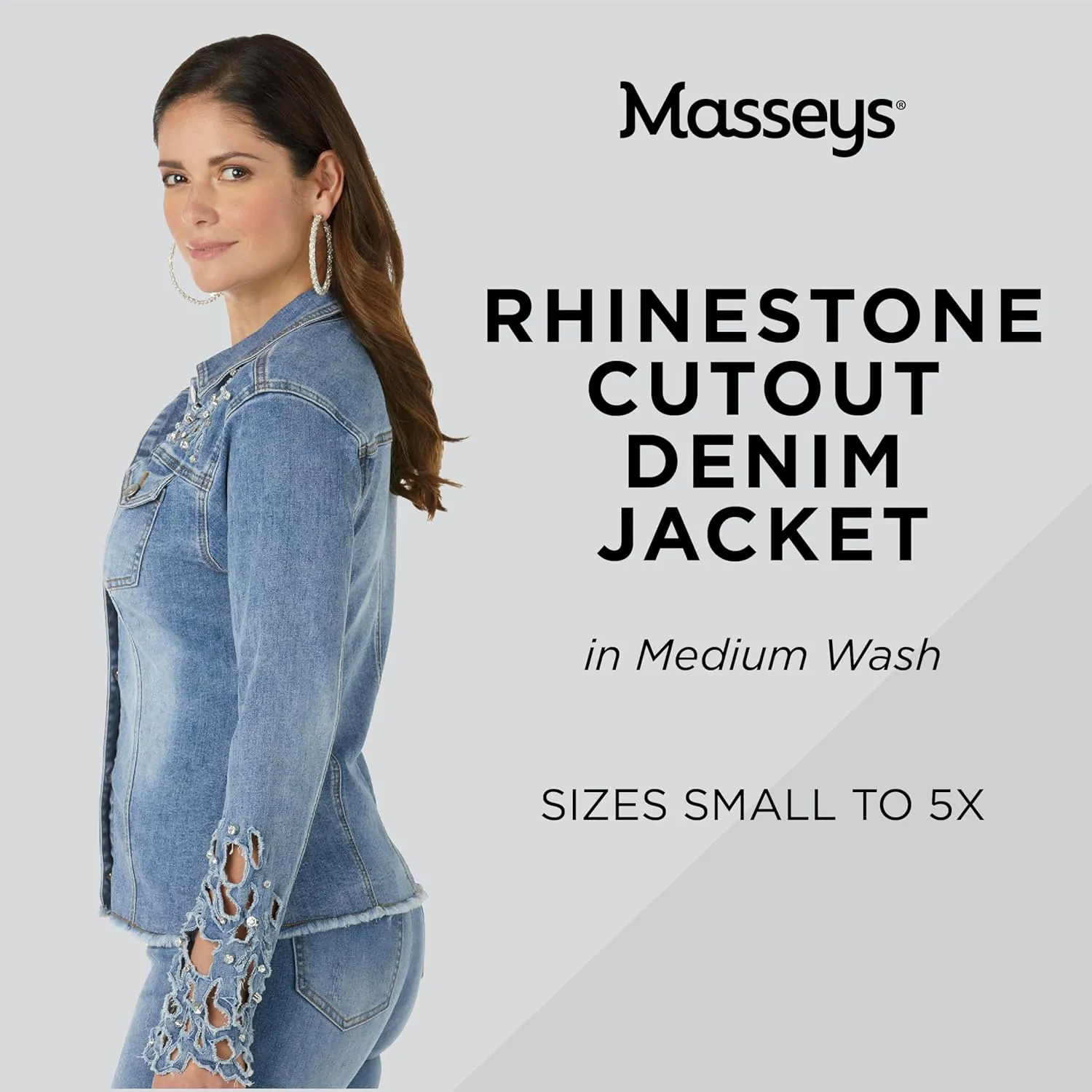 Masseys Women's Rhinestone Cutout Denim Jacket