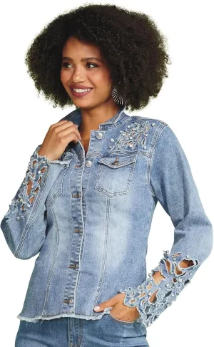Masseys Women's Rhinestone Cutout Denim Jacket