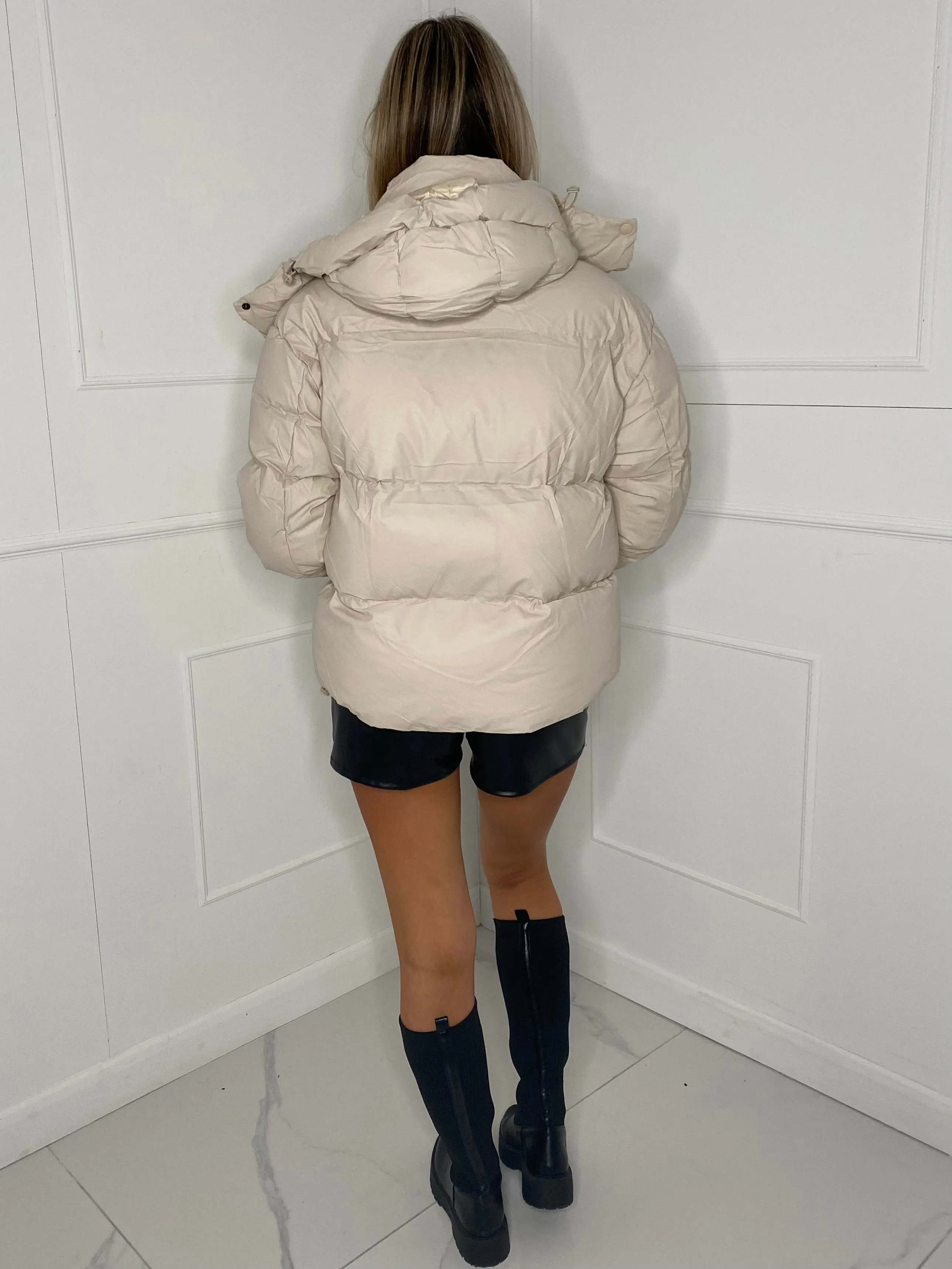 Matte PU Oversized Puffer Coat - Cream