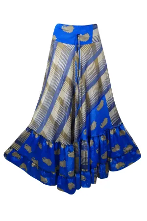 Maxi Skirts for Women Blue Stylish Skirt Tiered Ruffle Boho Skirt ML
