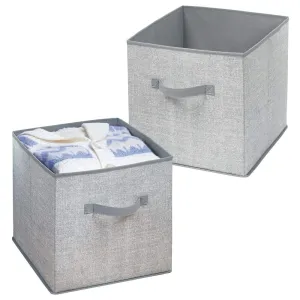 mDesign Large Soft Fabric Closet, Home Storage Organizer Cube Bin Box - Front Handle - Storage for Closet, Bedroom, Furniture Shelving Units - Textured Print, 12.75" High - 2 Pack - Gray