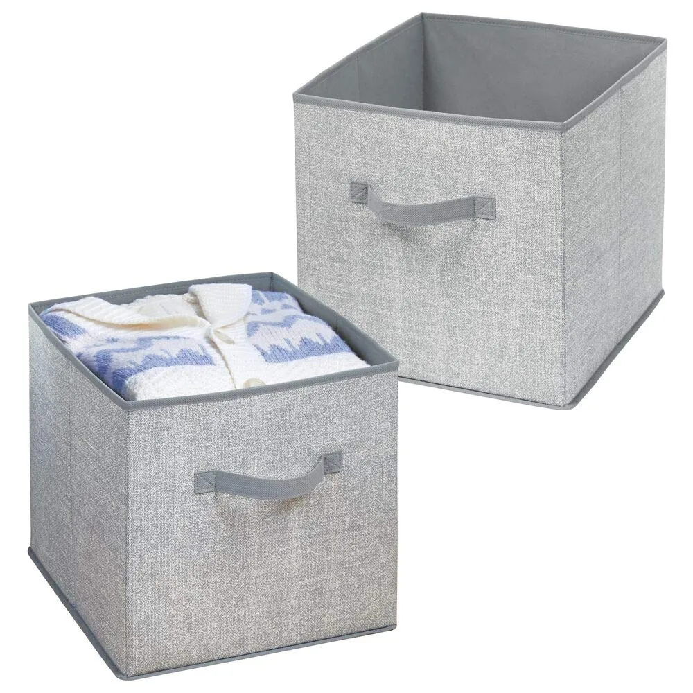 mDesign Large Soft Fabric Closet, Home Storage Organizer Cube Bin Box - Front Handle - Storage for Closet, Bedroom, Furniture Shelving Units - Textured Print, 12.75" High - 2 Pack - Gray