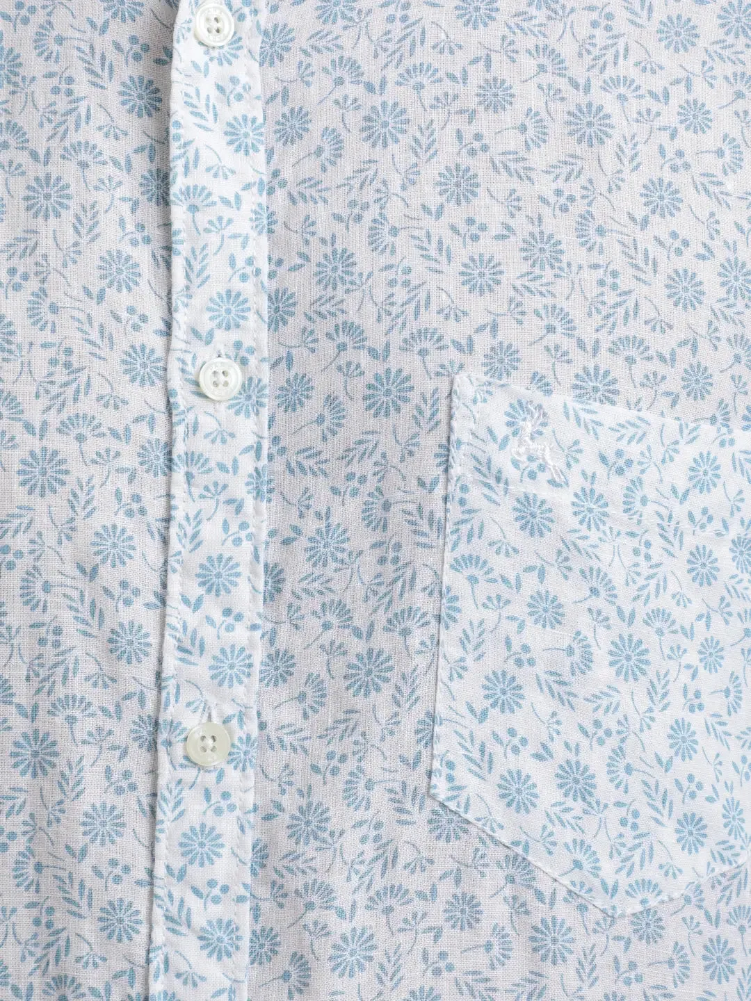 Men Blue Slim Fit Print Linen Full Sleeve Shirts