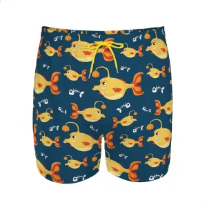 Men's Packable Compact Shorts Anglerfish Patterned Swim Trunks Lightweight Breathable Comfortable